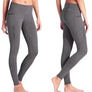 Athleta sly drifter, gray herringbone leggings with zipper pockets